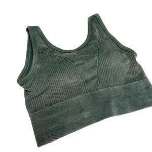 Acid Wash Green Ribbed Women's Seamless Sports Bra Removable Pads